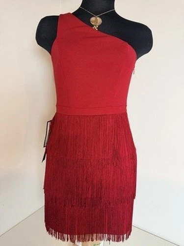 Vestido Adrianna Papell para mujer talla 2 rojo sin mangas nuevo con etiquetas falda con flecos en capas Y2K