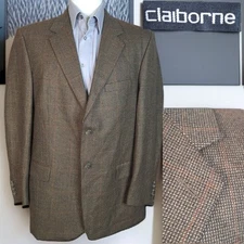 Claiborne Sport Coat Jacket Mens 42R Brown Check Plaid Wool
