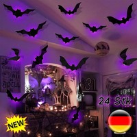 3D Halloween Deko 24Stk. LED Lichter Blinken Fledermaus Deko Wandaufkleber Deko
