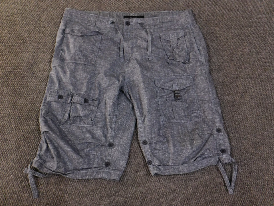 Pantalones Cortos Sean John Carga Hombre 42 Azul Crosshatch Bolsillos Streetwear De Colección Foto 2 de 4