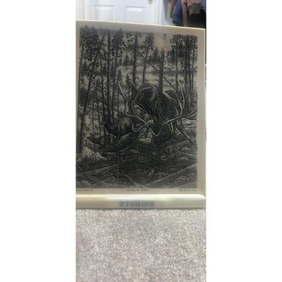 Montana Marble Inc Wyoming Heading for Timber Scott Hayes Elk Art Plaque 1992