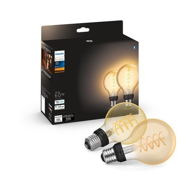 PHILIPS HUE SMART 60W G25 FILAMENT LED BULB SOFT WARM WHITE LIGHT 2 PACK - WHITE