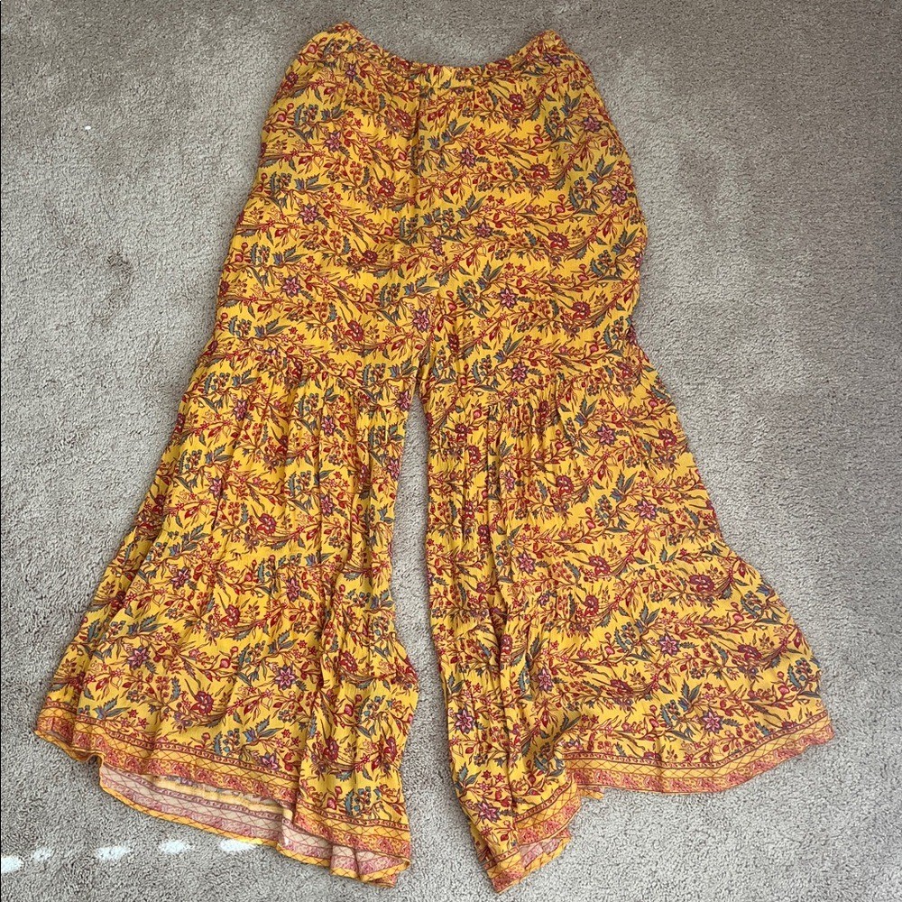 Sundance Wide Leg Boho Flare Pants Floral Pull On Size Medium