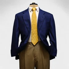 Tom James Holland Sherry Sport Coat 46R Blue Windowpane Wool Full Canvas