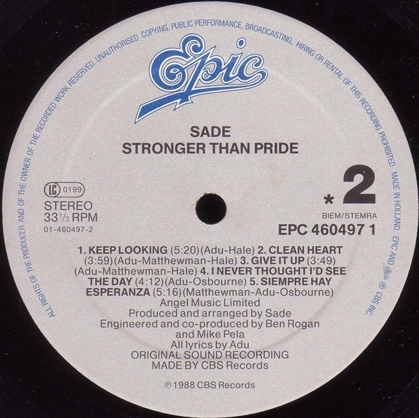 Sade - Stronger Than Pride (LP) (Very Good Plus (VG+)) - 3830517224 - Image 4 of 4