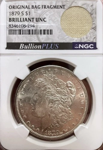 1879 Morgan Silver Dollar Original Bag Fragment Brilliant Uncirculated NGC