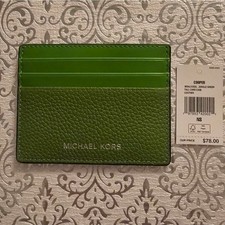 Michael Kors Cooper Jungle Green Leather Tall Card Case Holder Wallet NWT