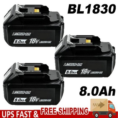 3PCS 8.0Ah Battery for  18V LXT Li-Ion BL1840 BL1830 BL1850 BL1860 BL1860B