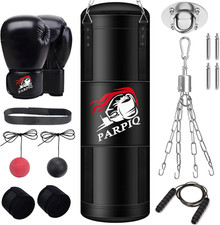 4Ft Hanging Punching Bag for Adults with Gloves Hand Wraps Jump Rope Reflex Ball