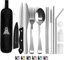 Portable Travel Silverware Set With Case, Includes 10 Pcs of Travel Utensils ...