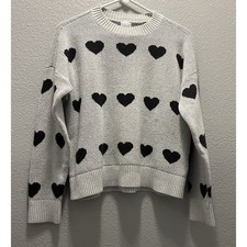 Abercrombie Fitch Kids Heart Pattern Crew Sweater Size 15/16 White Fall Winter
