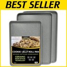 Ultimate 3-Pan Cookie Sheet Set - Silver Granite Ceramic Non-Stick Finish