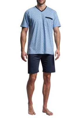 GÖTZBURG Shorty Pyjama Herren kurzer Schlafanzug 2-teilig kurz blau Baumwolle - Bild 1 von 4