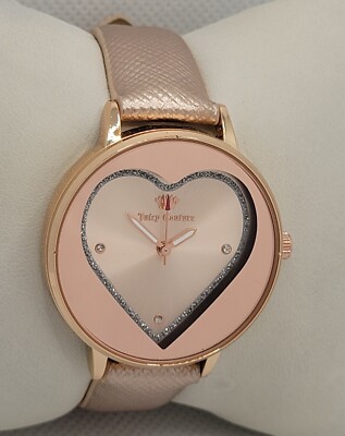 Juicy Couture Rose Gold-Tone Watch with Brown Leather Strap & Heart Charm Juicy Couture Rose Gold Tone Rhinestone | Mercari main image 4
