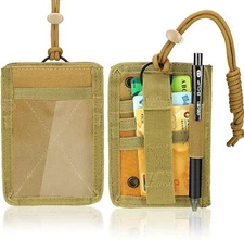 Tactical Vertical ID Card Holder Patch Badge Pouch with Neck Lanyard Holster Bag