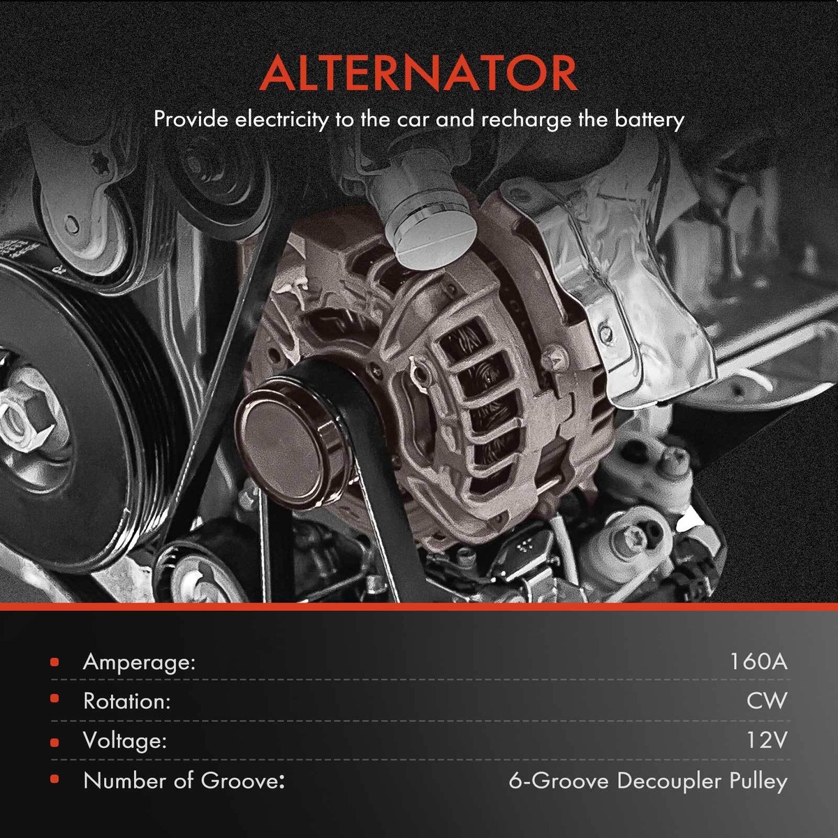 160 Amp Alternator Compatible With Jeep Cherokee, Compass, Renegade, Ram ProMaster 2.4L - Replaces 56029624AB, 56029624AA