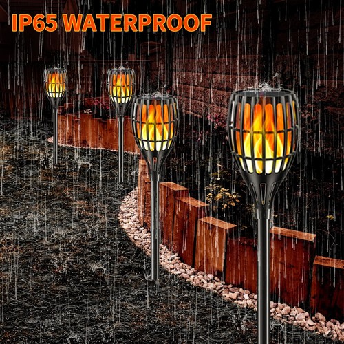 6 Pcs Solar Torch Light with Flickering Flame Waterproof Pathway Lights - Picture 3 of 6