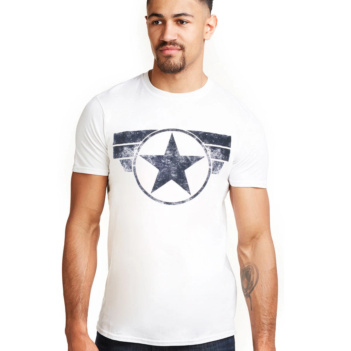 Official Marvel Mens Captain America Logo T-shirt White S-XXL