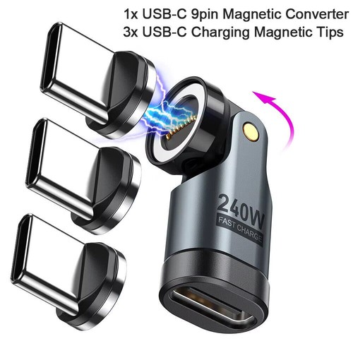 Convertisseur Magnétique USB C 9Pin Rotatif 540° 240W Charge Rapide avec Embouts Type C - Photo 25 sur 31