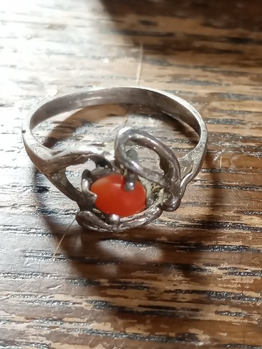 Vtg Antique Carnelian Ring Victorian Or Art Deco Sterling Silver Floral Sz 5.5