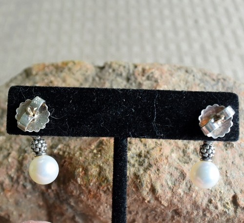 LAGOS 2-Tone Caviar Drop Pearl Post Earring-925 & 18K-EC/Lk Nu - Picture 8 of 10