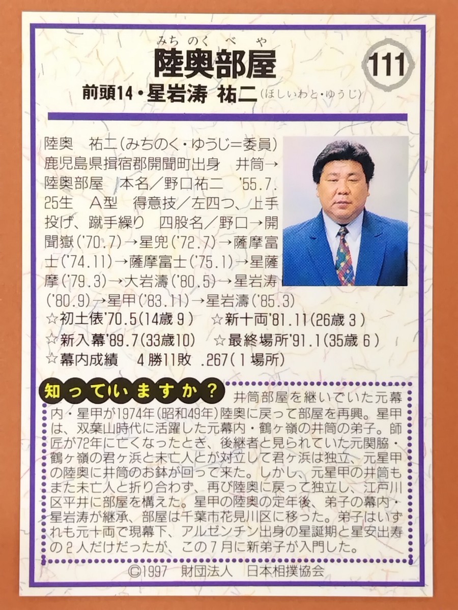Hoshiiwato Yuji Sumo Wrestler Trading Card BBM TCG Japanese
