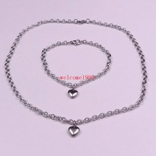 Hotsale Stainless Steel Heart Charms Pendant Necklace bracelet Oval Chain Set