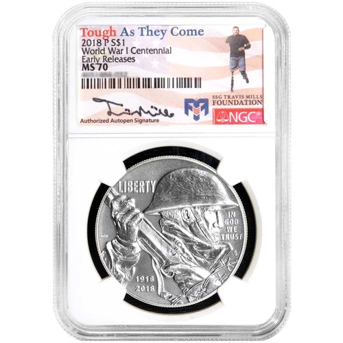 2018-P UNC $1 World War I Centennial Silver Dollar NGC MS70 TravisMills.org E...