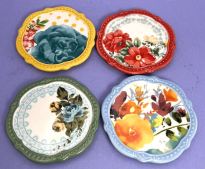 The Pioneer Woman Floral Flower 4'' Drink Ceramic Cork Coasters - Set of 4