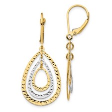 14K Two-tone Gold Drop and Dangle Earrings 2.08g L-41mm, W-15mm for Mom