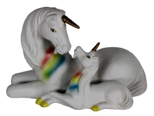 Rainbow Unicorn & Baby Porcelain Figurine Original Artmark Made in Taiwan