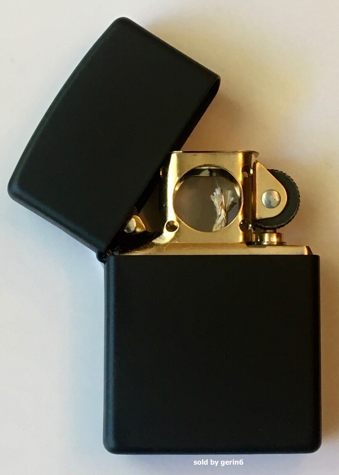 Zippo Windproof Black Matte Lighter With GOLD Pipe Insert, 218GPI, New In Box