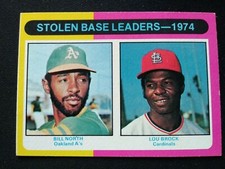 1975 Topps Baseball Card # 309 Stolen Base Leaders - North / Brock
