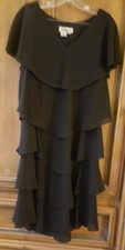 PATRA 5 Tiered Big Ruffles Chiffon Little Black Cocktail Dress Size 10