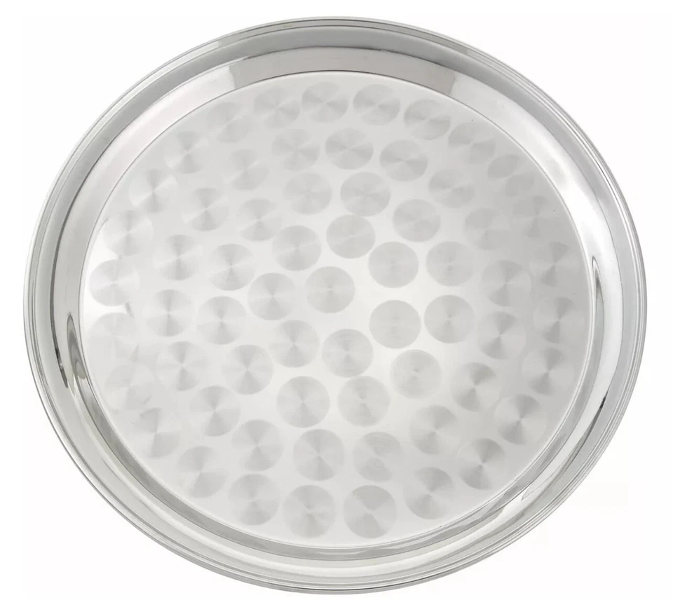 NEW Round Stainless Steel Tray with Swirl Pattern 12-Inch - Image 2 of 2