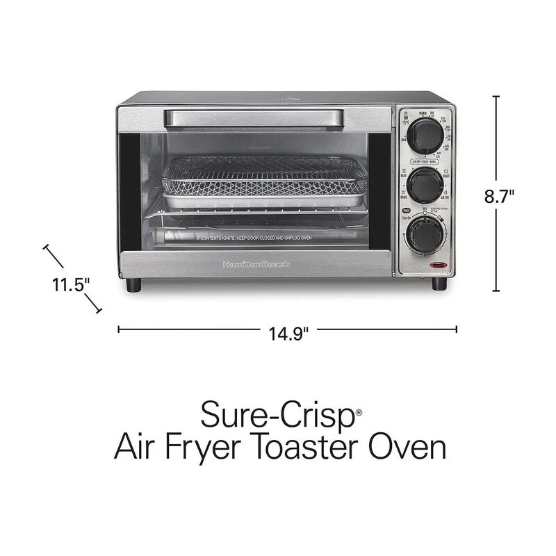 4-Slice Air Fryer Toaster Oven with Convection Cooking & Metal Basket Bake Pan