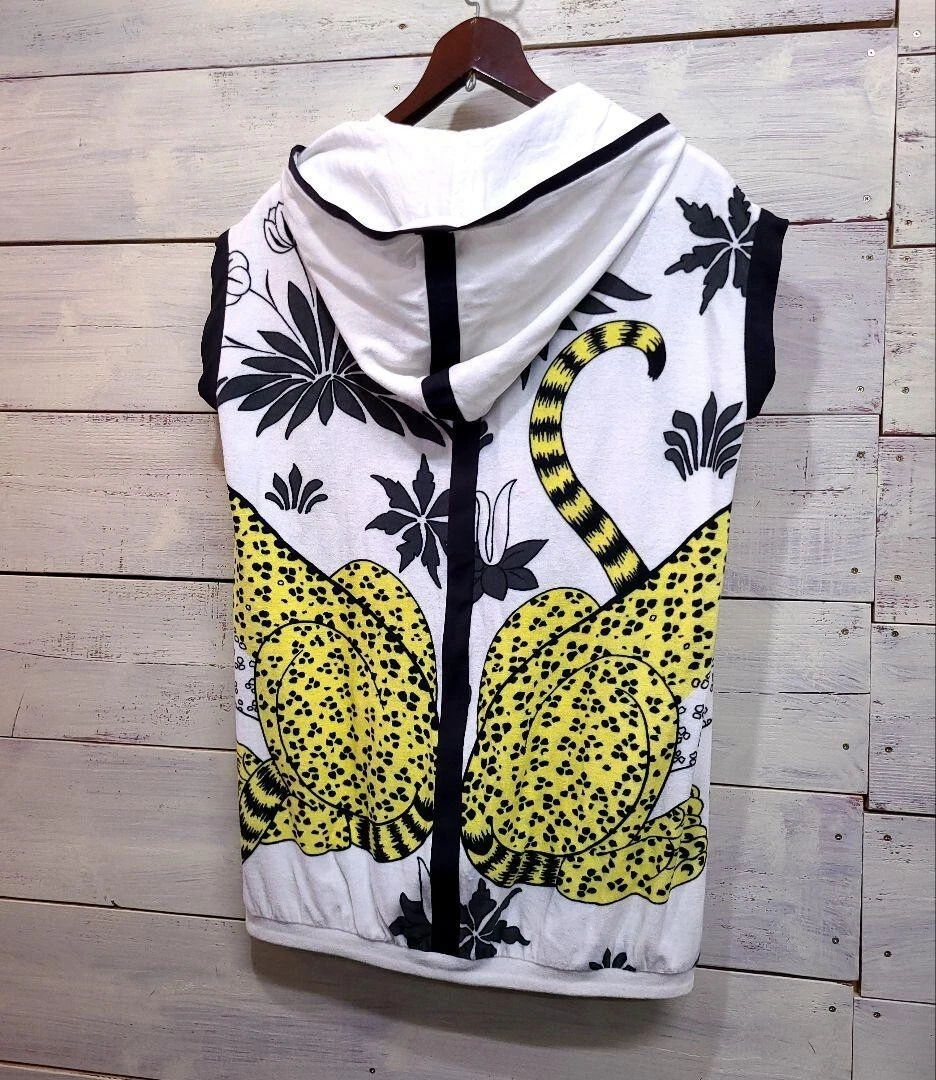 HERMÈS HERMES giacca con cappuccio smanicata animalier stampa leopardata uomo taglia 34 originale