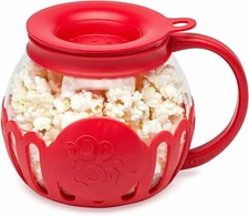 Micro-Pop Popcorn Popper 3 Quart Glass Microwave Red