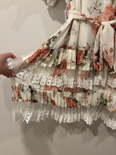 NWT Aura Floral Maxi Dress Tiered Flutter Sleeve Lace Tie Waist Women's sz Large - Picture 4 of 6