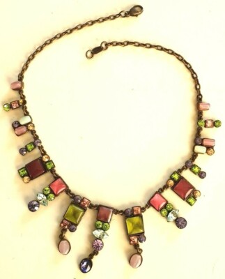 Collier Multicolore Vintage Poggi Paris - Longueur 41 Cm, Alliage, Pierres Quartz, Occasion Très Bon état