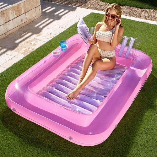 Inflatable Tanning Pool Lounge Float, 70" x 46" Suntan Tub Raft Floatie, Tann... - Picture 2 of 8