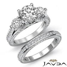 4ct Round Diamond 3 Stone Engagement Bridal Set Ring GIA F VVS2 14k White Gold