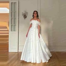 Luxury Wedding Dresses A Line Appliques Flowers Bride Gowns Off The Shoulder