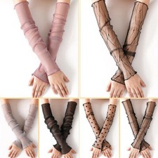 Women Mesh Lace Long Fingerless Gloves Breathable Sun UV Protection Arm Sleeves