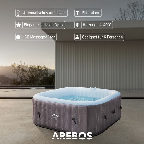 AREBOS Whirlpool | In- & Outdoor | 185 x 185 cm | selbstaufblasend | mit Heizung - Bild 2 von 13