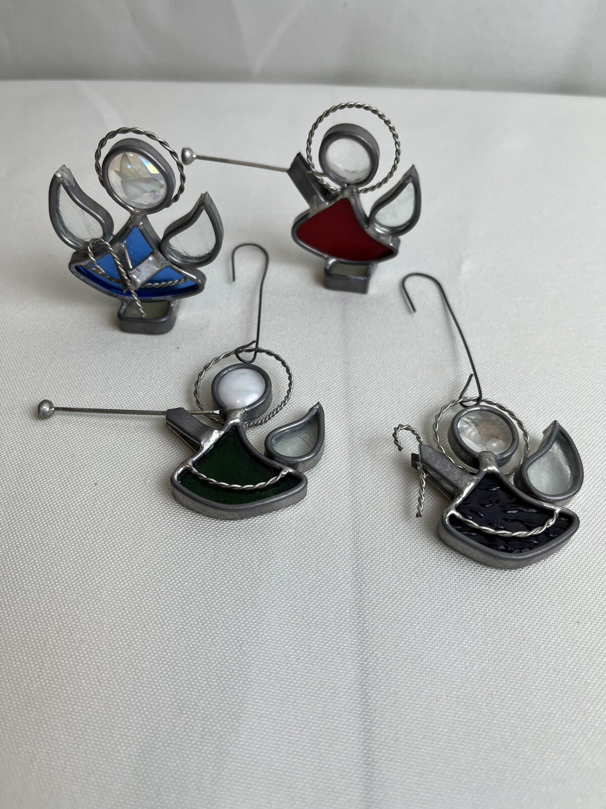 Stained Glass & Metal Angel Ornaments - Lot of 4