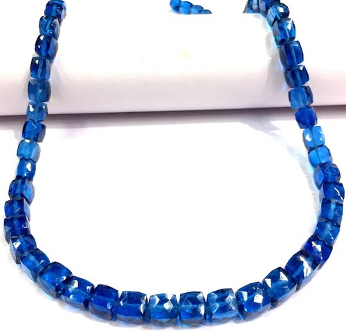 AAA+Rare Natural Blue Spinel Cube Shape Beads Faceted Neon Apatite Chain Beads. - Picture 6 of 10
