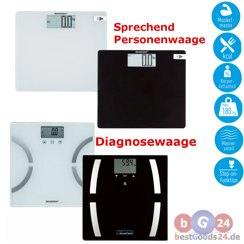 Diagnosewaage Körperwaage Waage Körperanalyse - Sprechend Personenwaage Glas 180