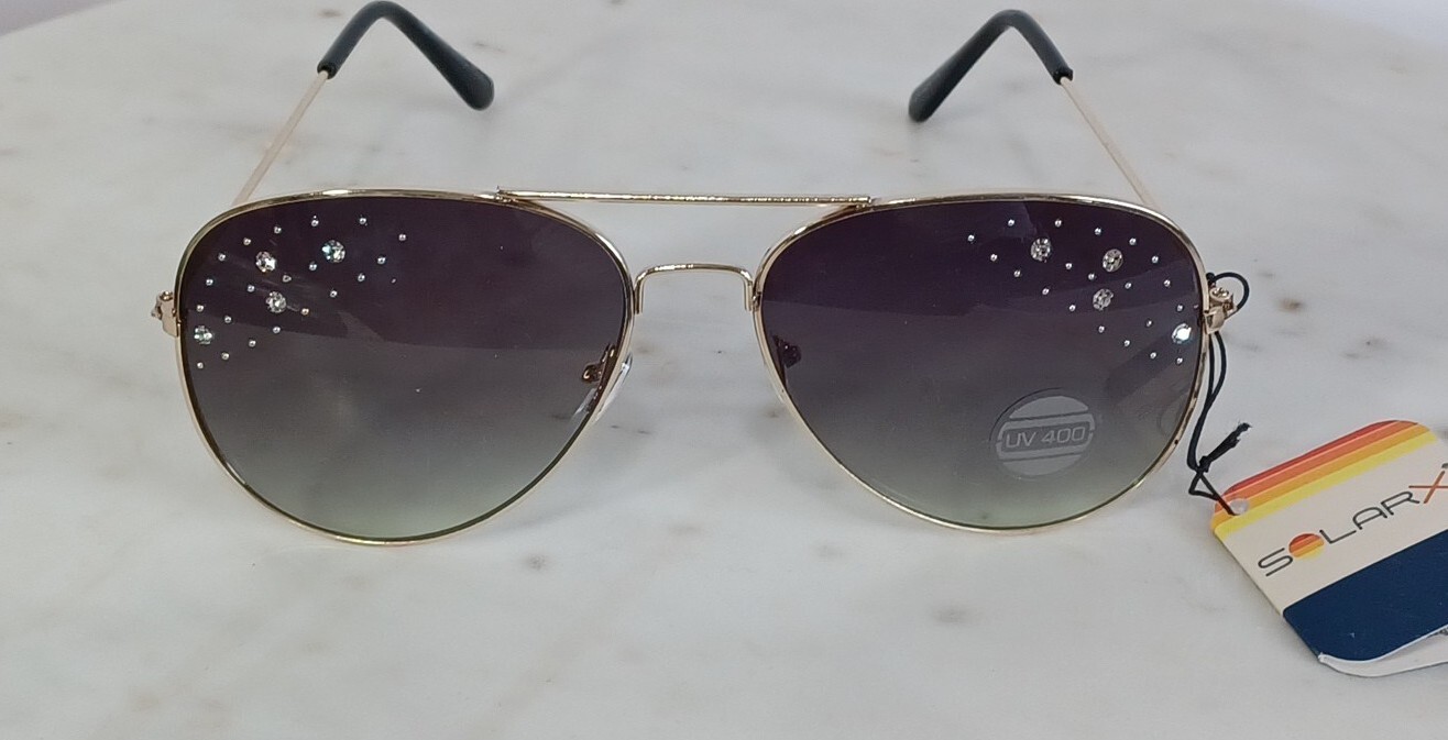 Solar X Eyewear UV 400 Aviator Brand New Gold frame brown lenses Rhinestones