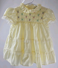 Vtg Polly Flinders Hand Smocked Embroider Dress Toddler Girl 12 Mo Yellow READ